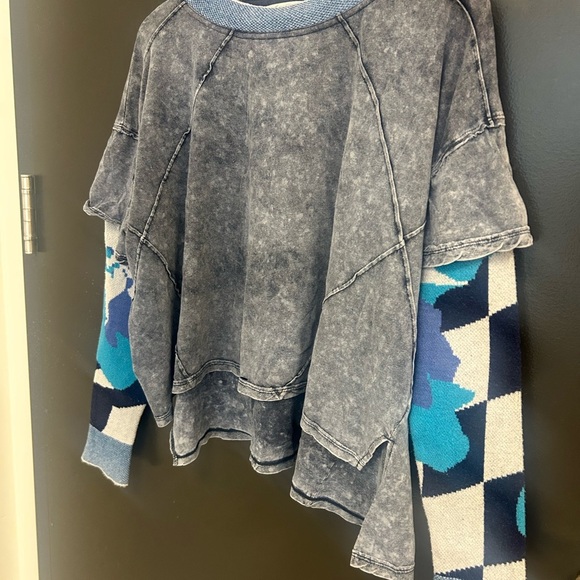 We The Free Gray and Blue Patchwork Top - Picture 3 of 15